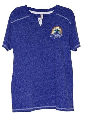 Live & Tell Happy Logo Blue Super Soft Henley T-shirt Mens Size M